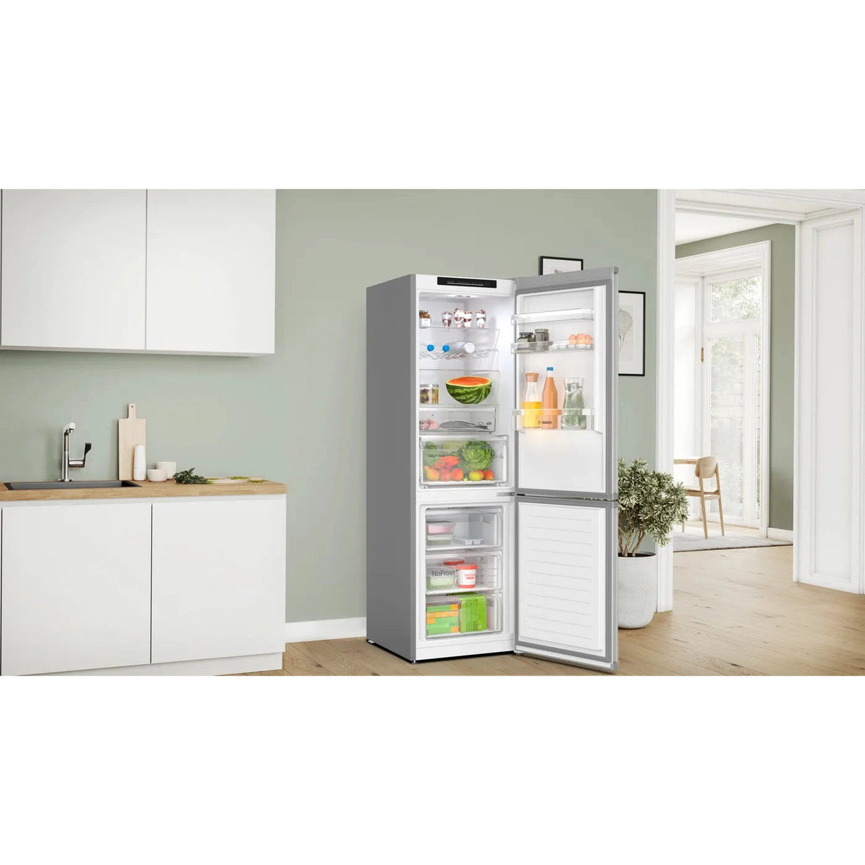 Bosch Series 4 186x60 Fridge Freezer Stainless Steel KGN362LDFG