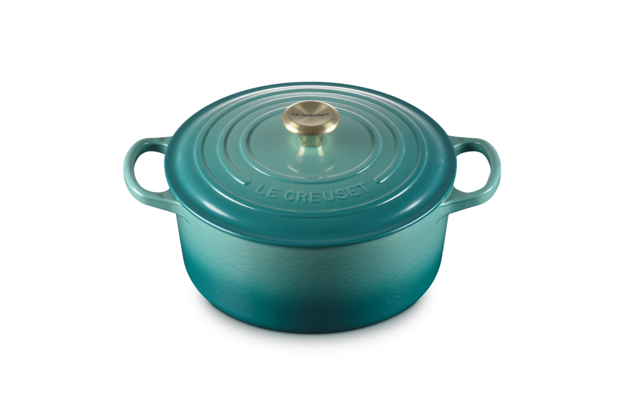 Le Creuset Signature 22cm Cast Iron Round Casserole - Bleu Riviera | 21177220994450
