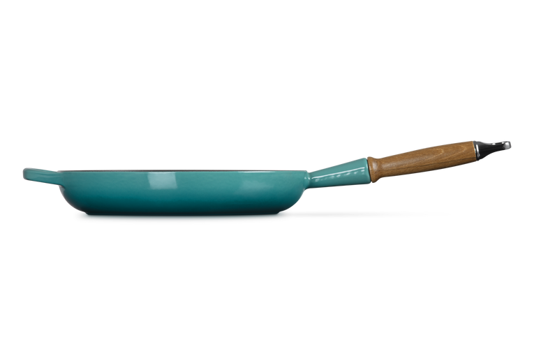 Le Creuset 28cm Cast Iron Frying Pan with Wooden Handle - Bleu Riviera | 20258280990422