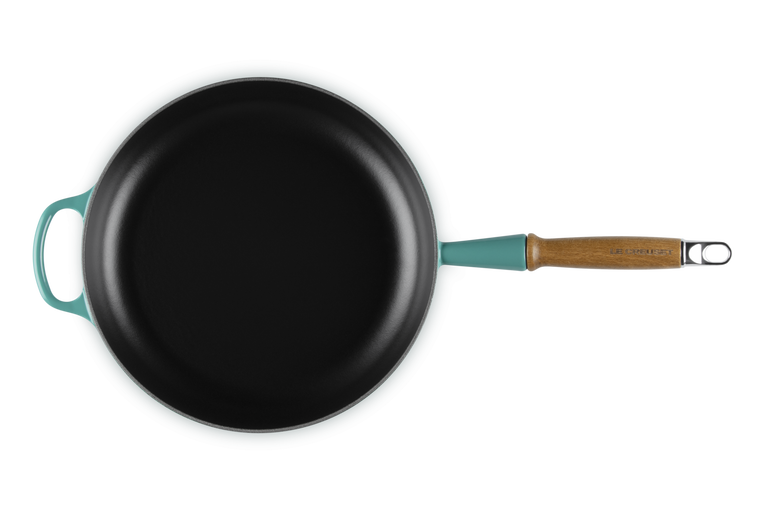 Le Creuset 28cm Cast Iron Frying Pan with Wooden Handle - Bleu Riviera | 20258280990422