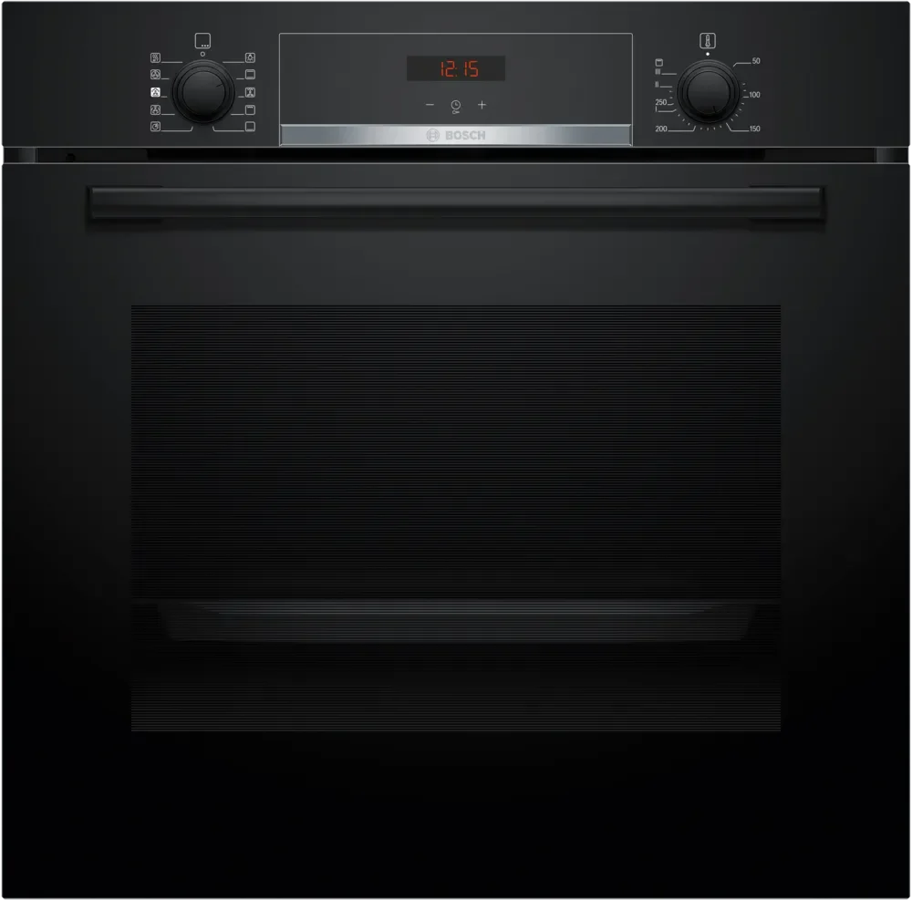 Bosch Series 4 built-in oven with steam function in black, front view