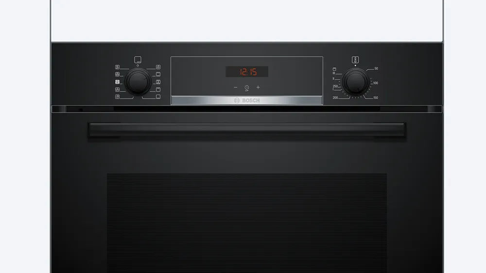 Bosch Series 4 built-in oven with steam function in black, front view
