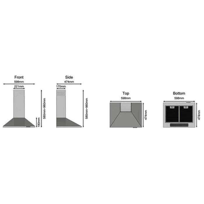 Cata 60cm Chimney Hood S/Steel UBSCH60SS