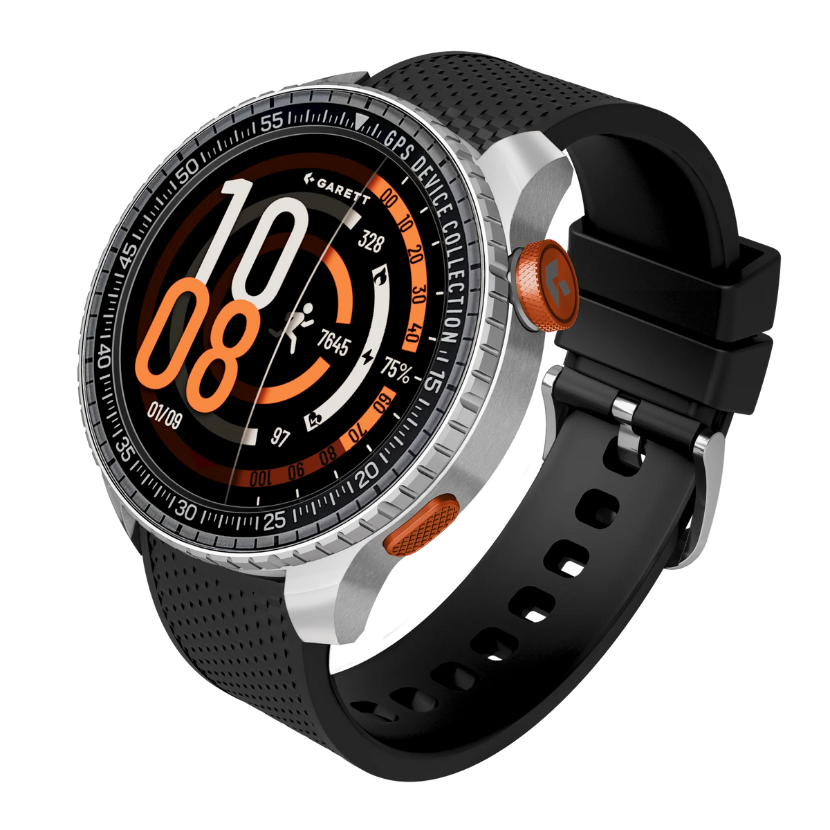 Garett Smartwatch Compass GPS - Orange & Silver | COMPASS GPS SILVER S