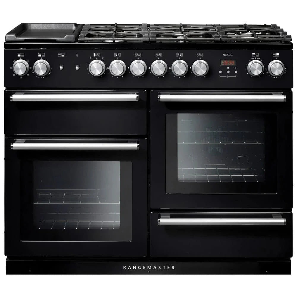 Rangemaster Nexus Dual Fuel 110 Range Cooker - Black & Chrome | NEX110DFFBL/C