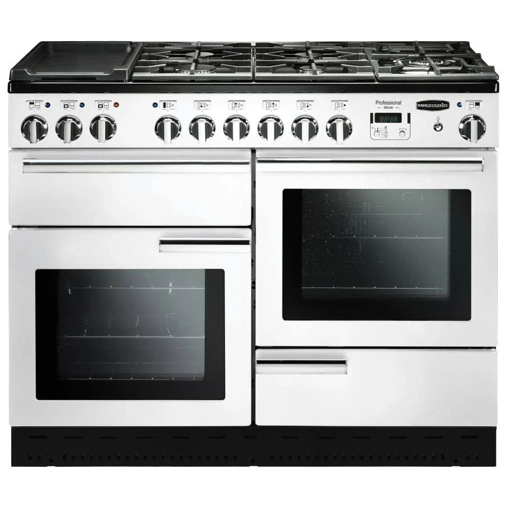 Rangemaster Professional Deluxe 110cm Dual Fuel - White & Chrome | PDL110DFFWH/C