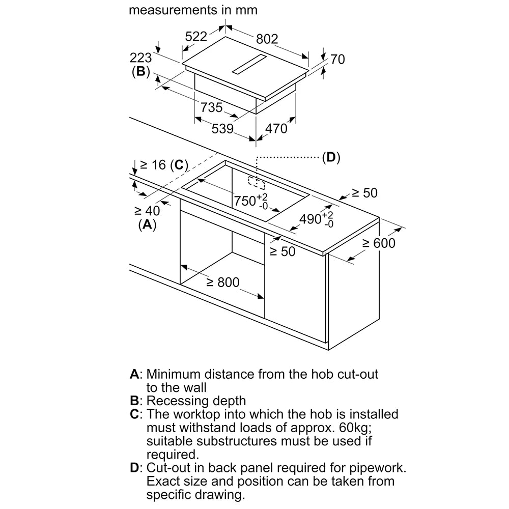Bosch Series 4 induction hob dimensions