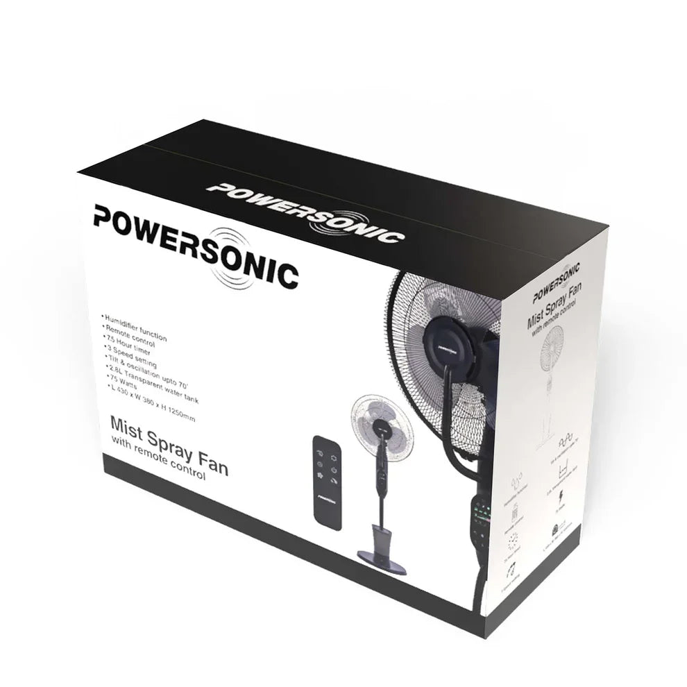 Powersonic Pedestal Oscillating Misting Fan - Black | PWRHT505