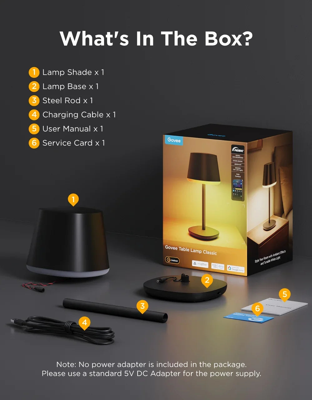 Govee Classic Cordless Smart Table Lamp - Black | R1741B11