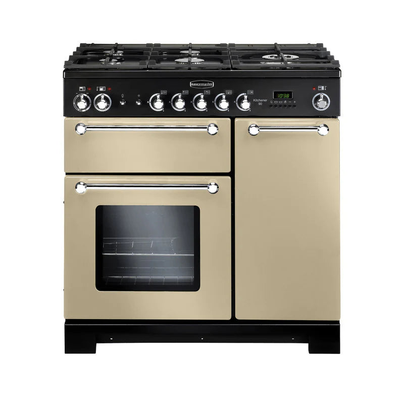 Rangemaster Kitchener 90cm Dual Fuel Range Cooker - Cream & Chrome | KCH90DFFCR/C