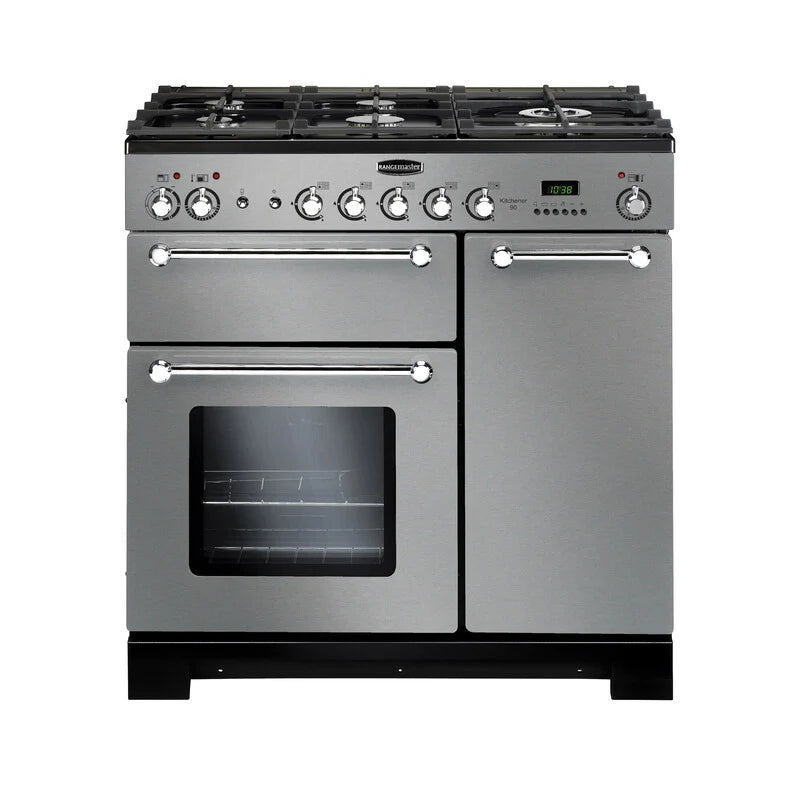 Rangemaster Kitchener 90cm Dual Fuel Range Cooker - Stainless Steel & Chrome | KCH90DFFSS/C