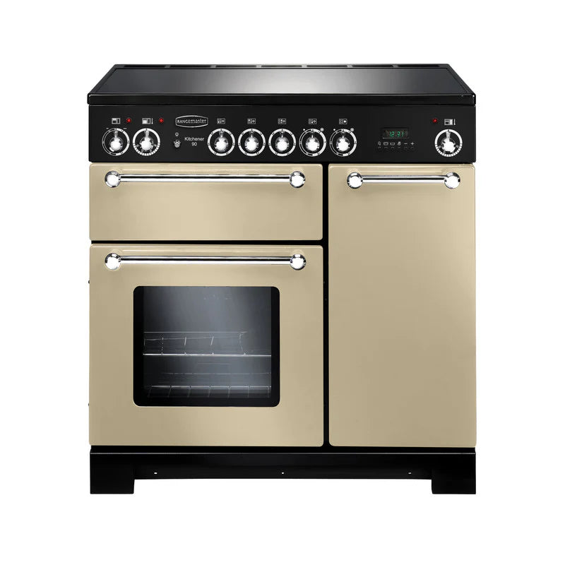 Rangemaster Kitchener 90cm Ceramic Range Cooker - Cream & Chrome | KCH90ECCR/C