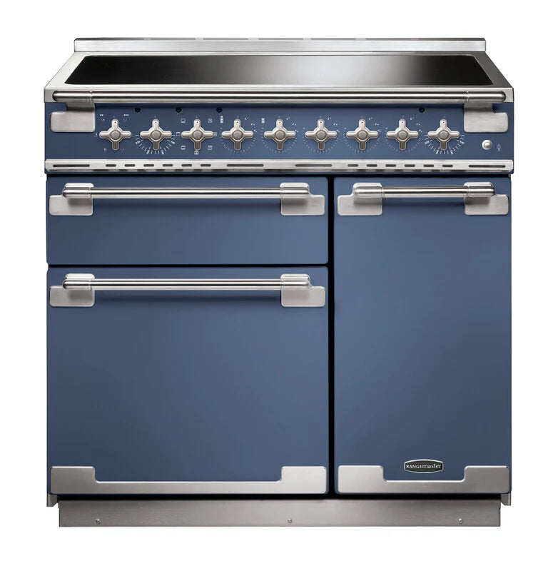 Rangemaster Elise 90cm Induction Range Cooker - Stone Blue & Brushed Nickel | ELS90EISB/