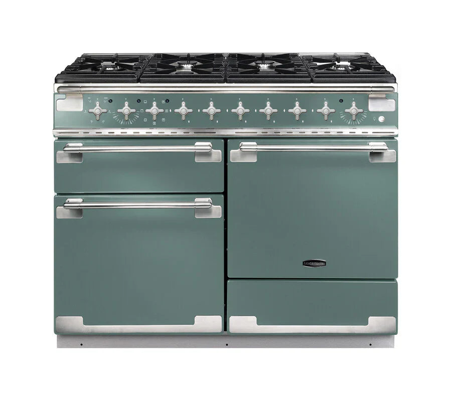 Rangemaster Elise 110cm Dual Fuel Range Cooker - Mineral Green & Brushed Nickel | ELS110DFFMG/