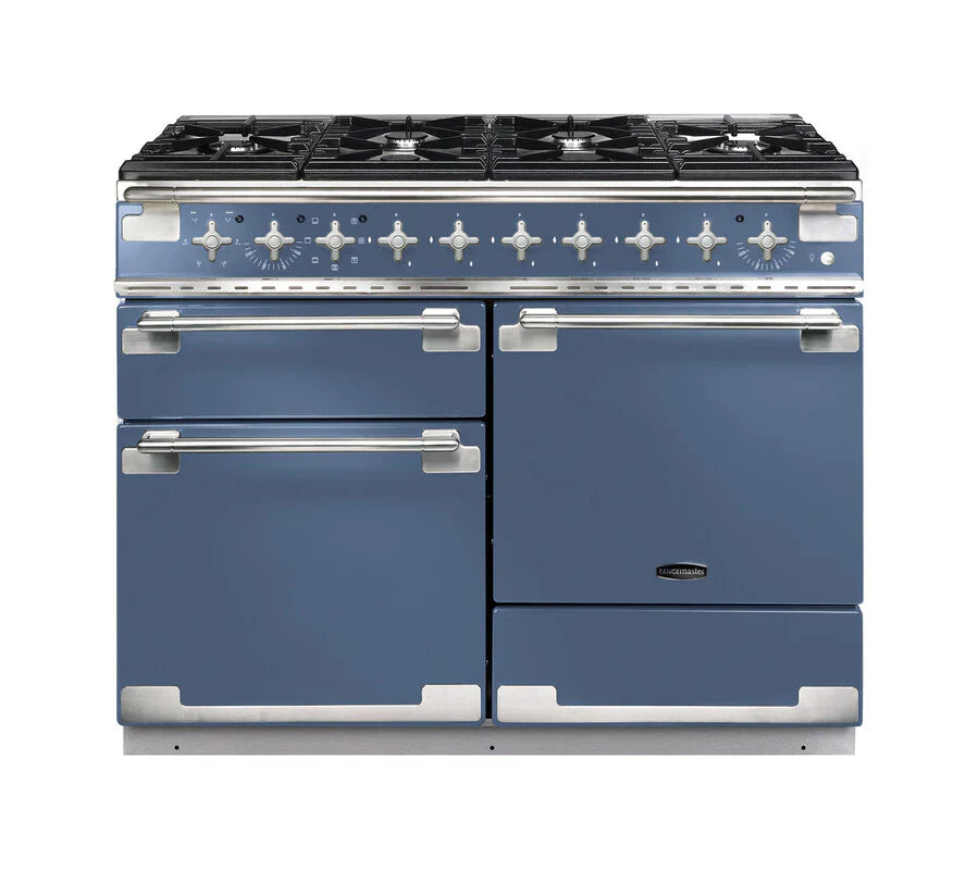 Rangemaster Elise 110cm Dual Fuel Range Cooker - Stone Blue & Brushed Nickel | ELS110DFFSB/