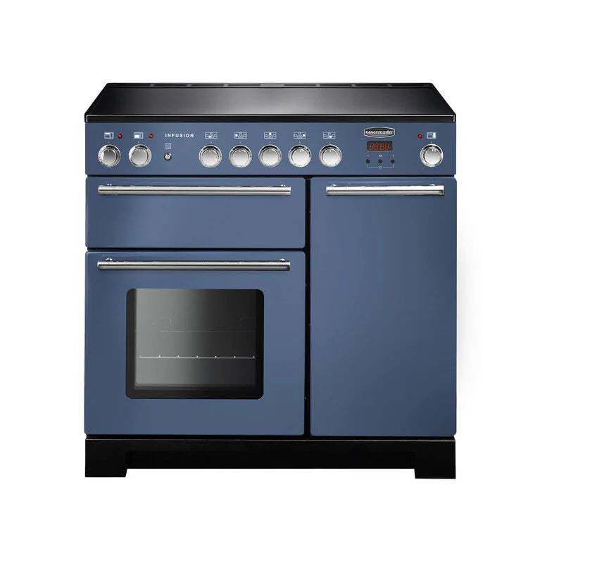 Rangemaster Infusion 90cm Induction Range Cooker - Stone Blue & Chrome | INF90EISB/