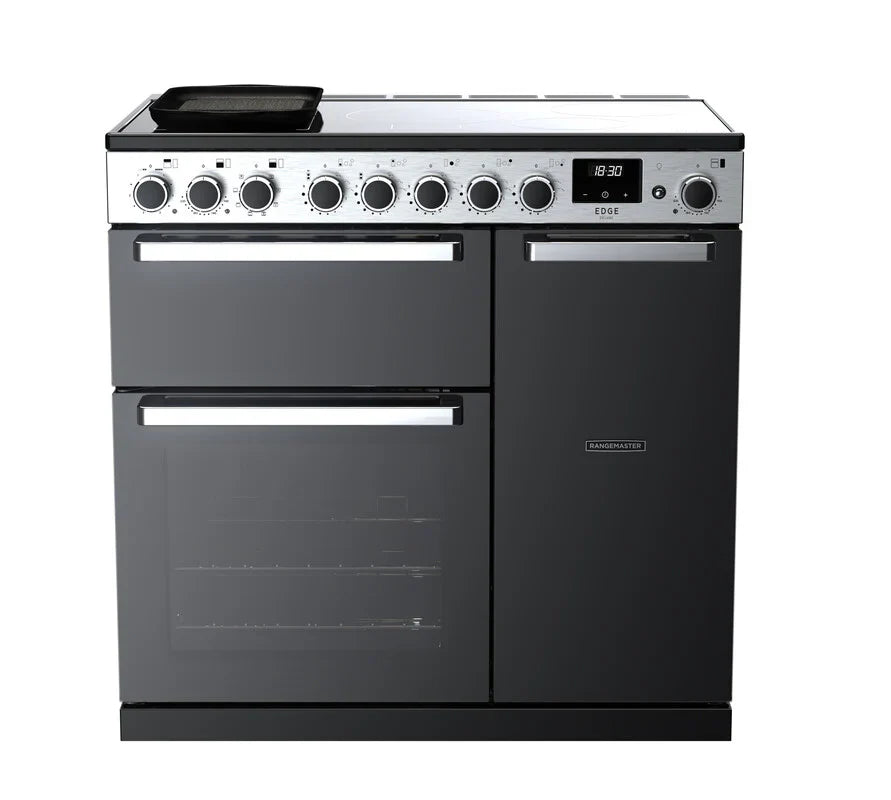 Rangemaster Edge 90cm Induction Range Cooker - Glossy Black & Chrome | EDDL90EIGBLK/CM1