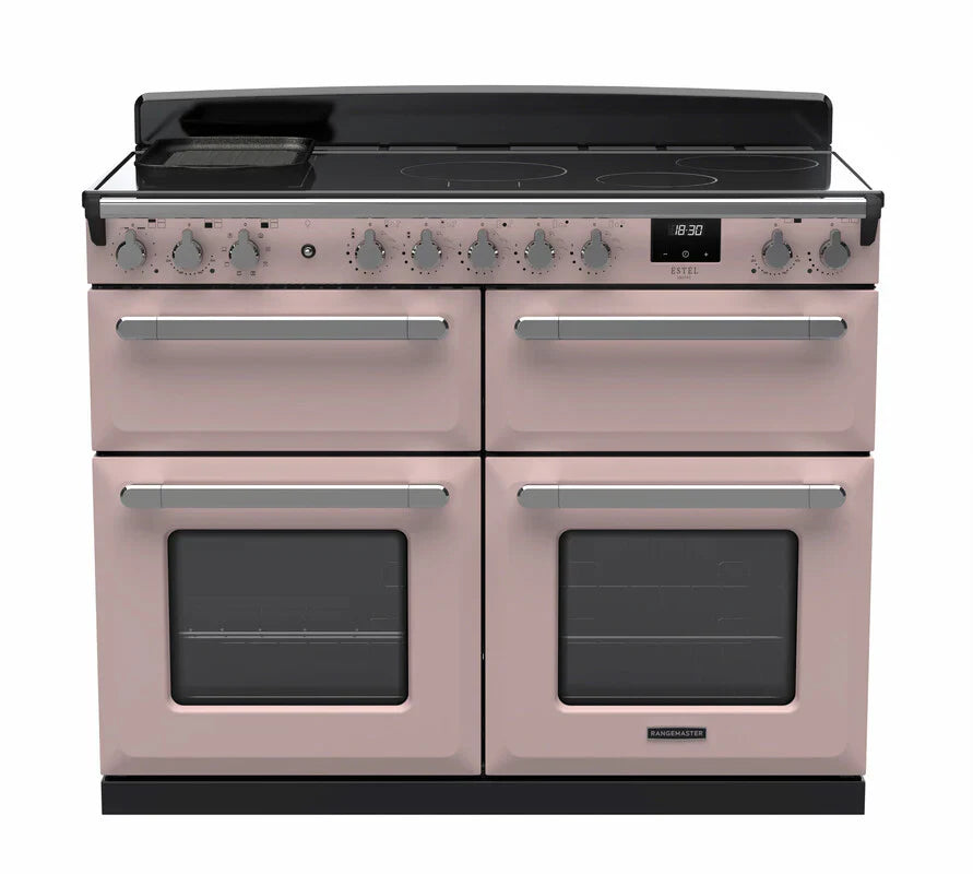 Rangemaster Estel 110cm Induction Range Cooker (Slow Cook) - Pale Pink & Chrome | ESDLB110EIPPPK/CM1