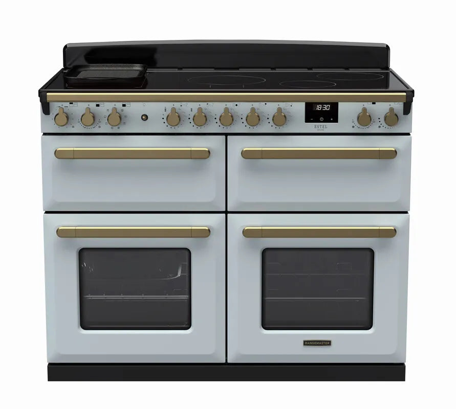 Rangemaster Estel 110cm Induction Range Cooker (Slow Cook) - Misty Blue & Brass | ESDLB110EIPMSB/AB1