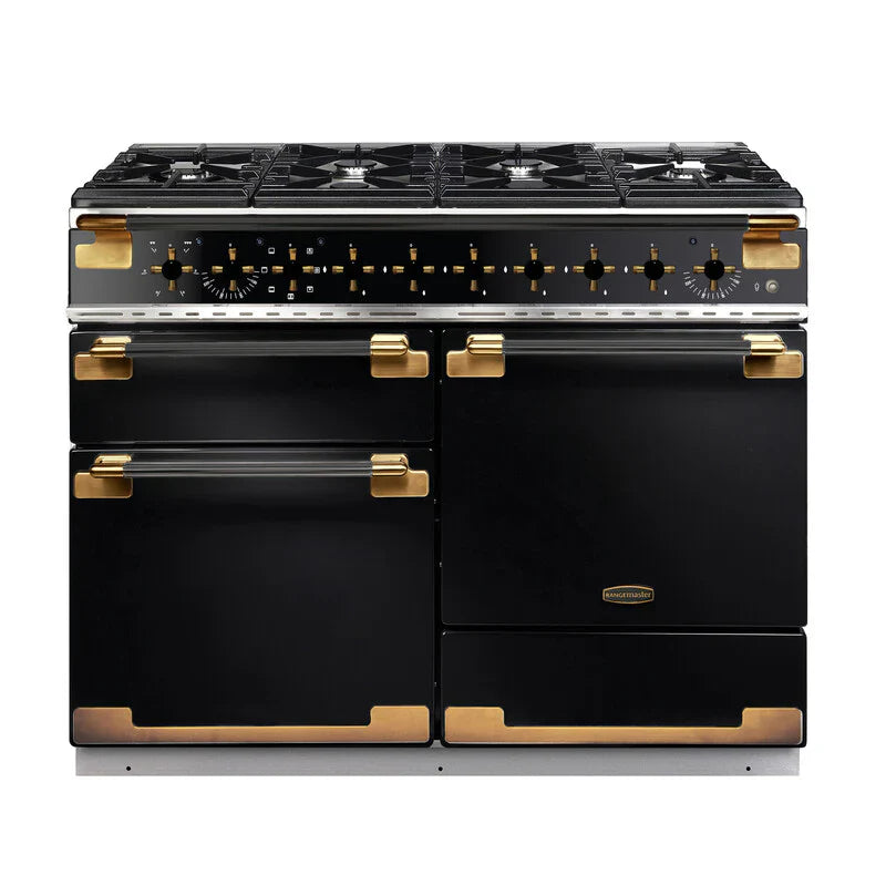Rangemaster Elise Luxe 110cm Dual Fuel Range Cooker Black Edition - Black & Brass | ELS110DFFGB/BE