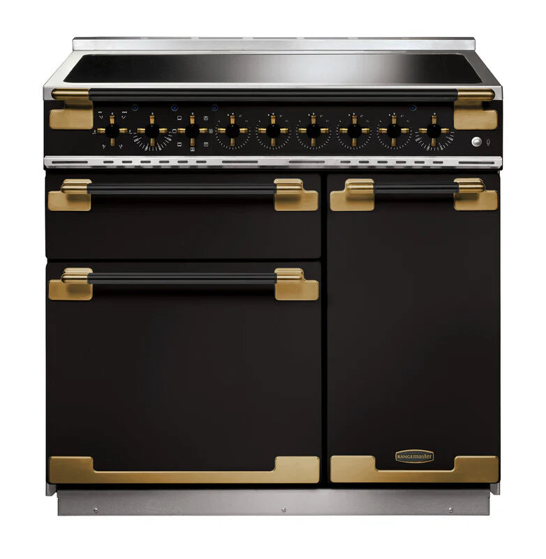 Rangemaster Elise 90cm Induction Range Cooker Black Edition - Black & Brass | ELS90EIGB/BE