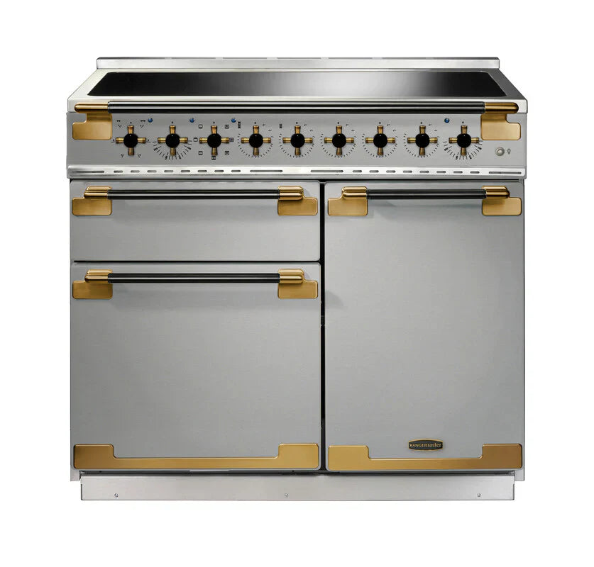 Rangemaster Elise Luxe 100cm Induction Range Cooker Black Edition - Stainless Steel & Brass | ELS100EISS/BE