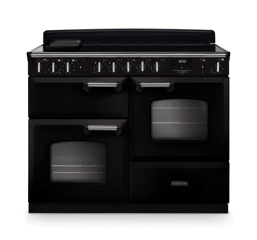Rangemaster Clasic Deluxe 110cm Induction Range Cooker - Glossy Black & Chrome | CLDLO110EIPGBL/CM1