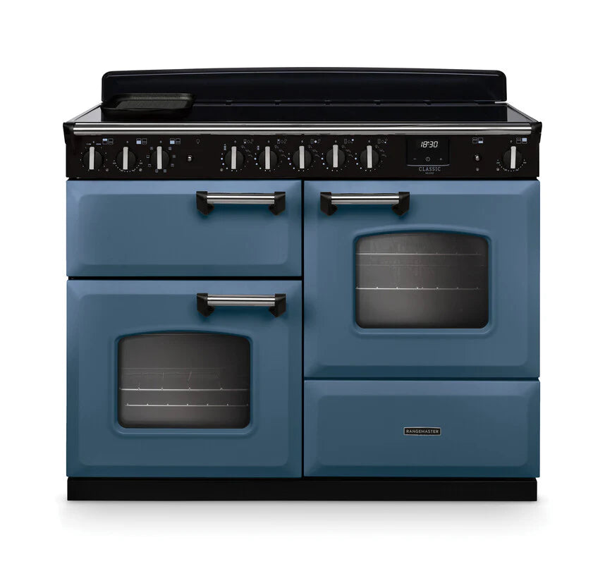 Rangemaster Classic Deluxe 110cm Induction Range Cooker - Stone Blue & Chrome | CLDLO110EIPSTB/CM1