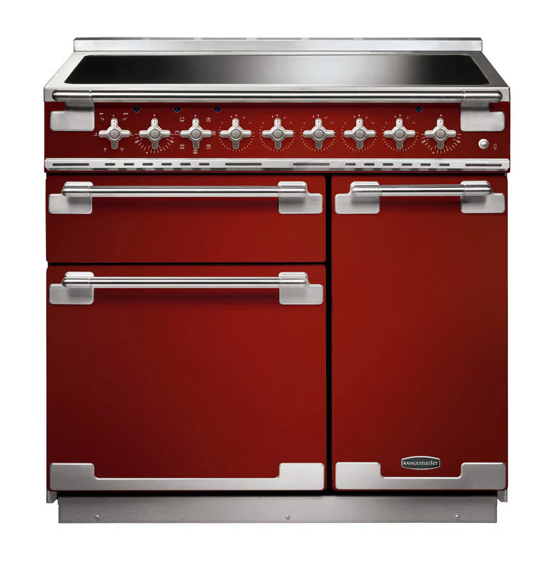 Rangemaster Elise 90cm Induction Range Cooker - Cherry Red & Brushed Nickel | ELS90EIRD/