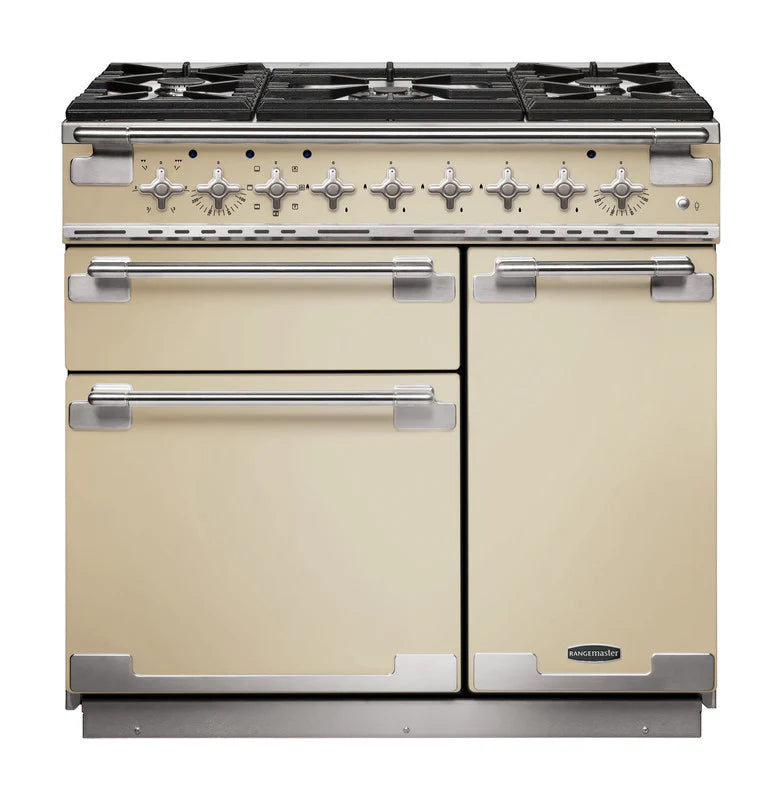 Rangemaster Elise 90cm Dual Fuel Range Cooker - Cream & Brushed Nickel | ELS90DFFCR/