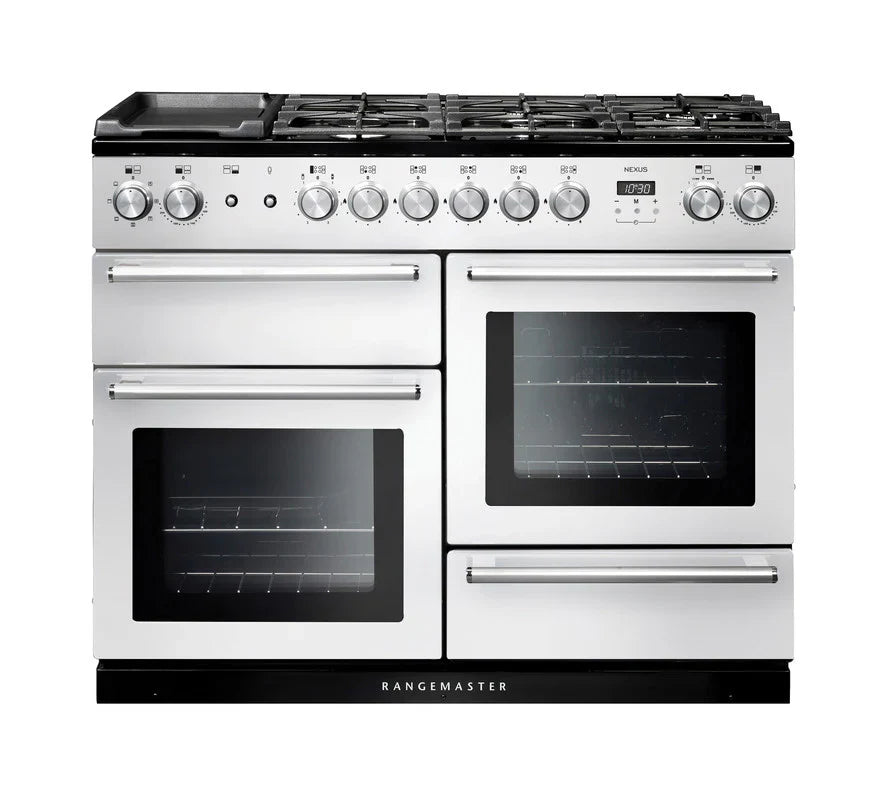 Rangemaster Nexus 110cm Dual Fuel Range Cooker - White & Chrome | NEX110DFFWH/C