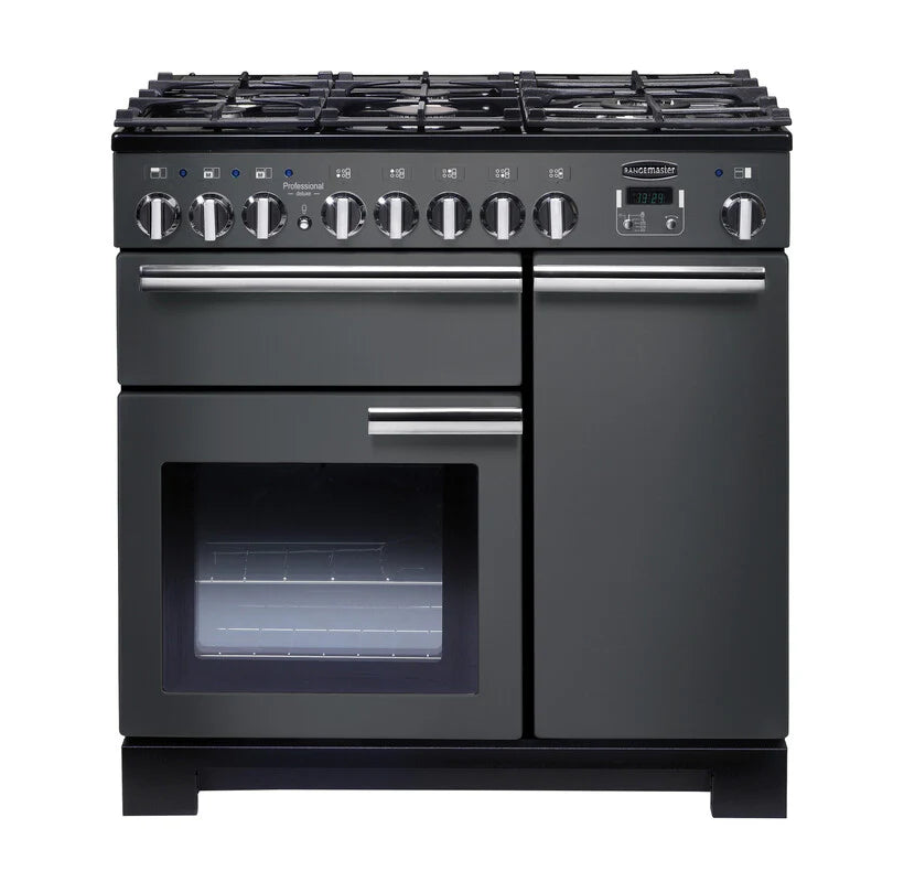 Rangemaster Professional Deluxe 90cm Dual Fuel Range Cooker - Slate & Chrome | PDL90DFFSL/C