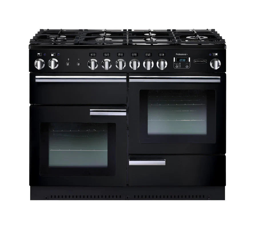 Rangemaster Professional+ 110cm Dual Fuel Range Cooker - Black & Chrome | PROP110DFFGB/C
