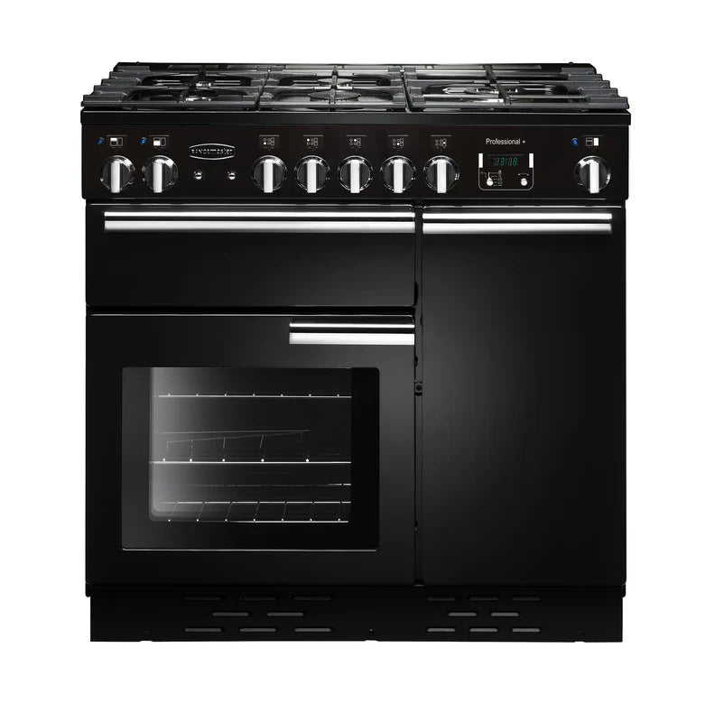 Rangemaster Professional+ 90cm Dual Fuel Range Cooker - Black & Chrome | PROP90DFFGB/C