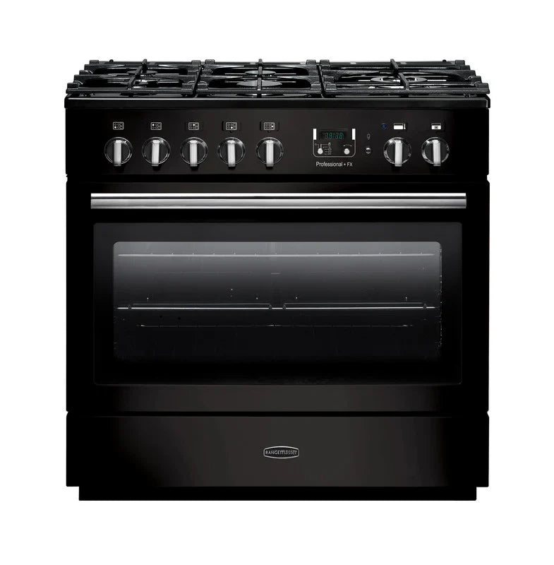 Rangemaster Professional+ FX 90cm Dual Fuel Range Cooker - Black & Chrome | PROP90FXDFFGB/C