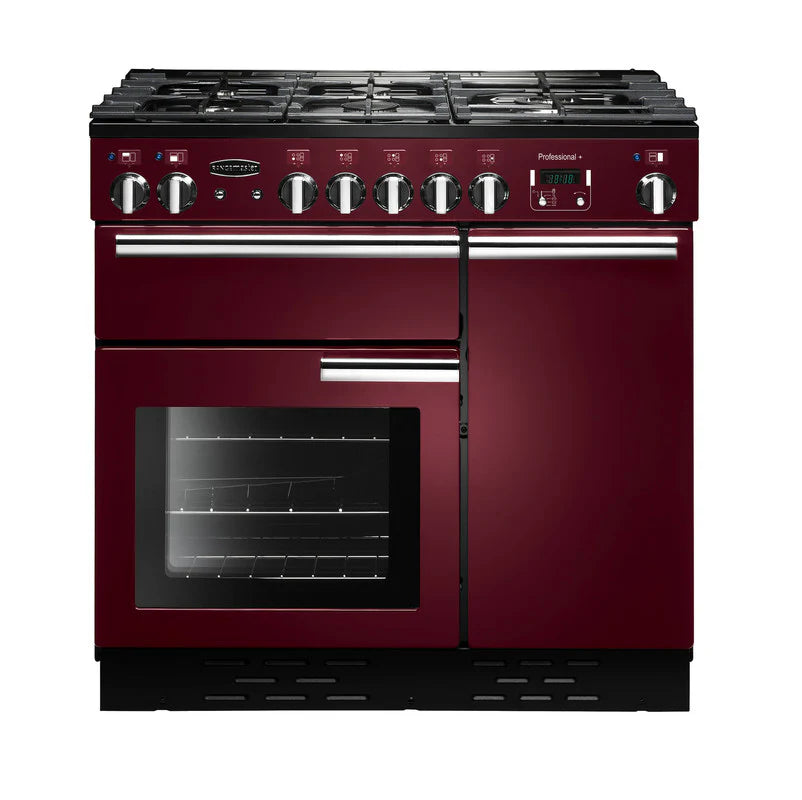 Rangemaster Professional+ 90cm All Gas Range Cooker - Cranberry & Chrome | PROP90NGFCY/C