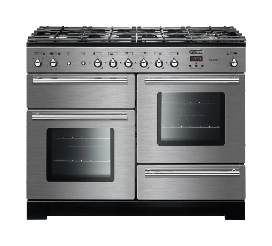 Rangemaster Toledo+ 110cm Dual Fuel Range Cooker - Stainless Steel & Chrome | TOLP110DFFSS/C