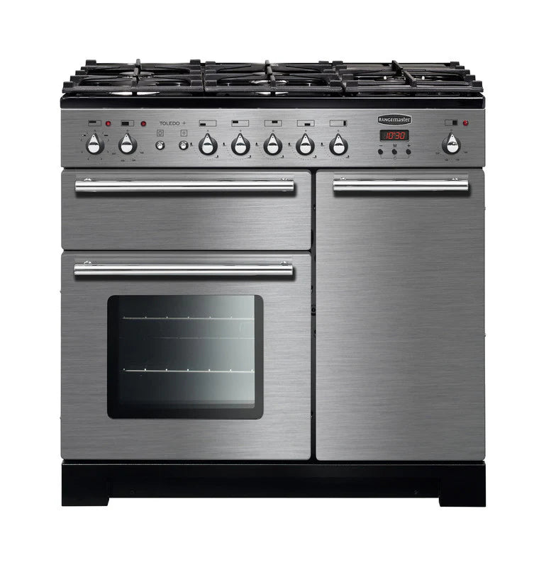 Rangemaster Toledo+ 90cm Dual Fuel Range Cooker - Stainless Steel & Chrome | TOLP90DFFSS/C