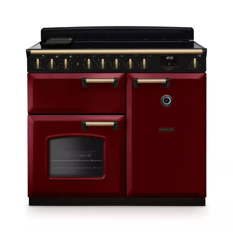 Rangemaster Classic Deluxe 100cm Induction Range Cooker - Bordeaux & Brass | CLDL100EIPBOR/AB1