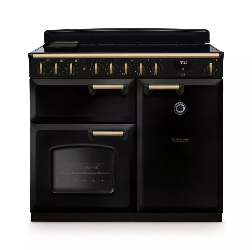 Rangemaster Classic Deluxe 100cm Induction Range Cooker - Glossy Black & Brass | CLDL100EIPGBL/AB1