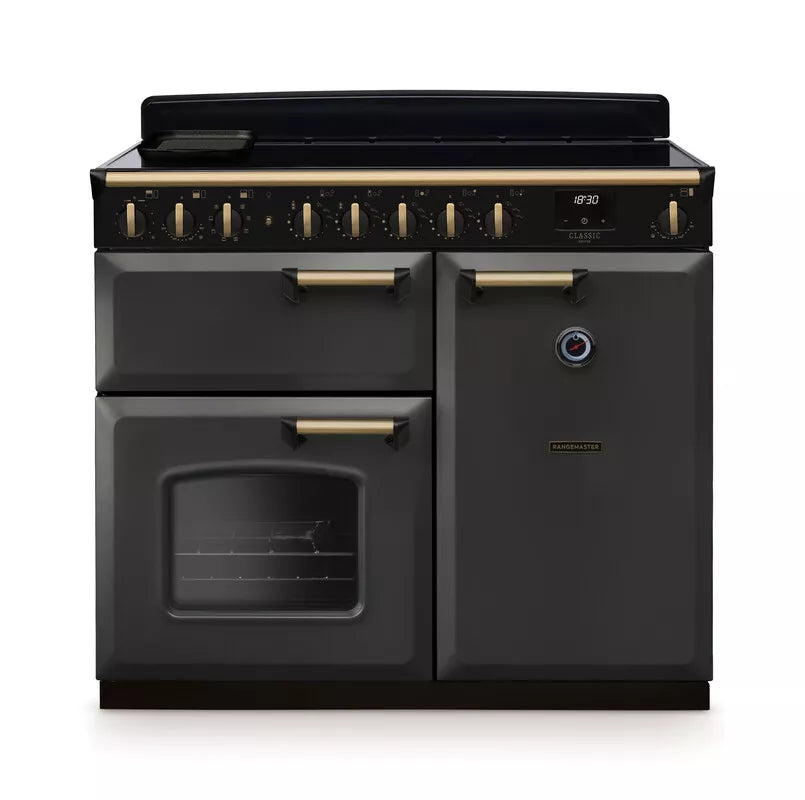 Rangemaster Classic Deluxe 100cm Induction Range Cooker - Slate & Brass | CLDL100EIPSLT/AB1