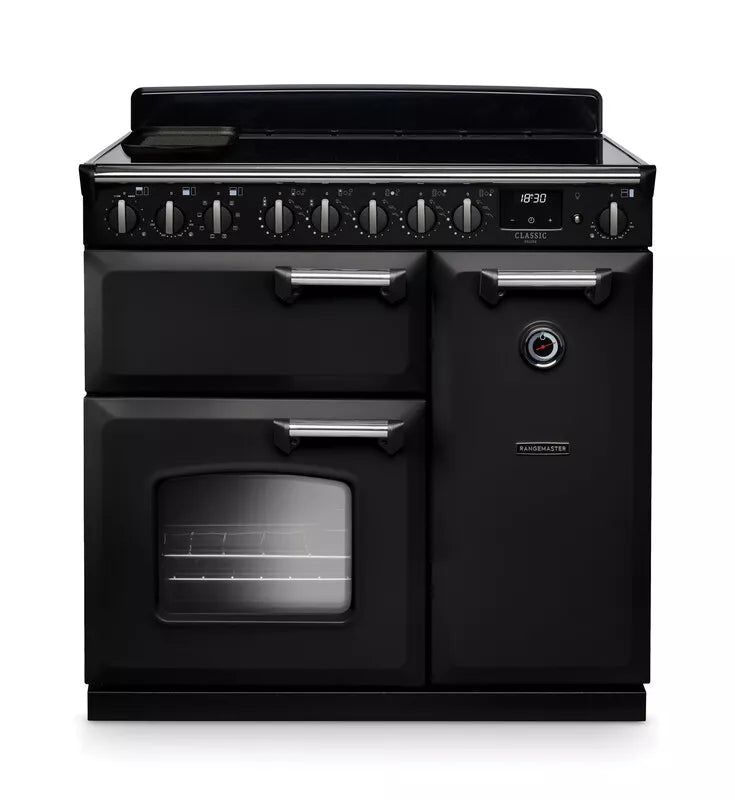 Rangemaster Classic Deluxe 90cm Induction Range Cooker - Glossy Black & Chrome | CLDL100EIPGBL/CM1