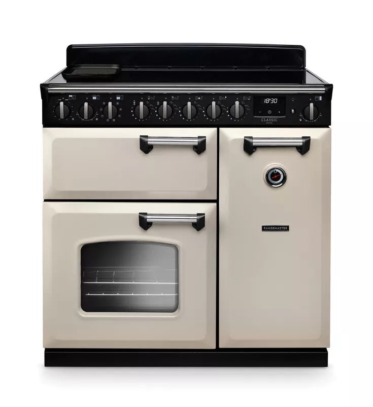 Rangemaster Classic Deluxe 90cm Induction Range Cooker - Pale Cream & Chrome | CLDL100EIPPCR/CM1