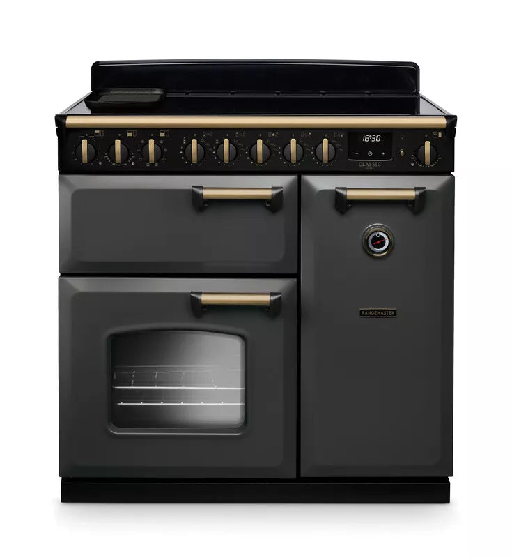 Rangemaster Classic Deluxe 90cm Induction Range Cooker - Slate & Brass | CLDL100EIPSLT/AB1