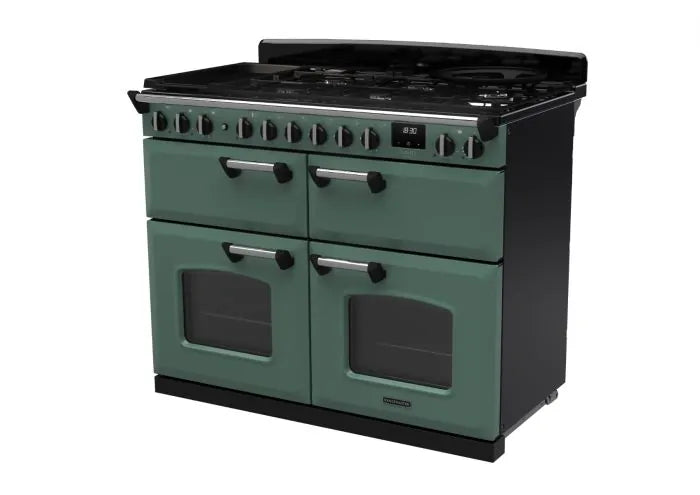 Rangemaster Classic Deluxe 110cm Dual Fuel Range Cooker (Slow Cook) - Mineral Green & Chrome | CLDLB110DFPMGR/CM1