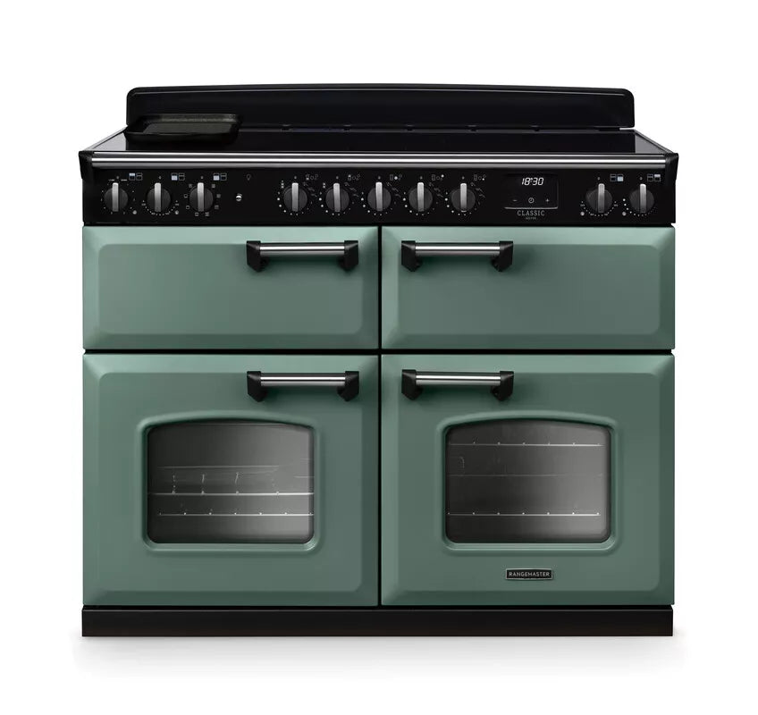 Rangemaster Classic Deluxe 110cm Induction Range Cooker (Slow Cook) - Mineral Green & Chrome | CLDLB110EIPMGR/CM1