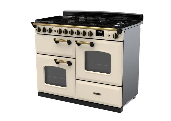 Rangemaster Classic Deluxe 110cm Dual Fuel Range Cooker - Pale Cream & Brass | CLDLO110DFPPCR/AB1