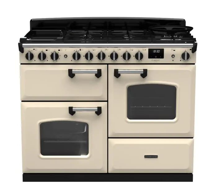 Rangemaster Classic Deluxe 110cm Dual Fuel Range Cooker - Pale Cream & Chrome | CLDLO110DFPPCR/CM1