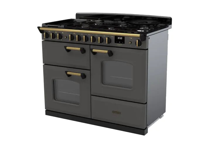 Rangemaster Classic Deluxe 110cm Dual Fuel Range Cooker - Slate & Brass | CLDLO110DFPSLT/AB1