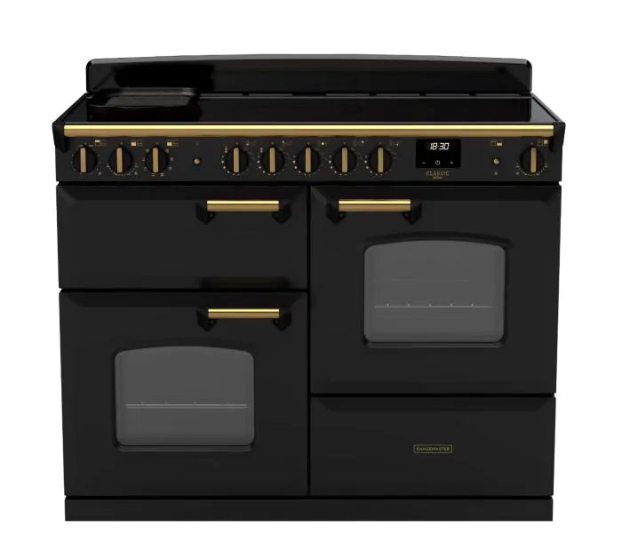 Rangemaster Classic Deluxe 110cm Induction Range Cooker - Charcoal Black & Brass | CLDLO110EIPCBL/AB1